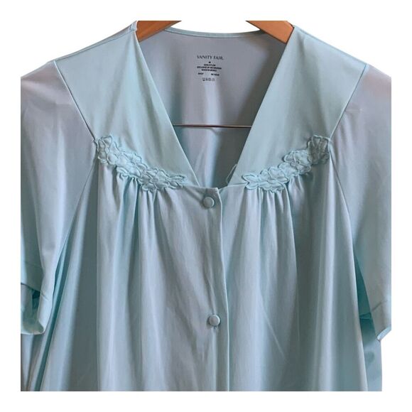 Vintage 80s Vanity Fair Nylon Pajama Set M Blue Buttons Short Sleeve Long Pants - Picture 2 of 12